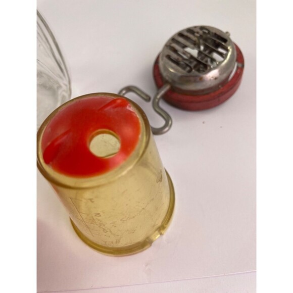 Vintage Glass Nut / Spice Red Grinder Turnkey with Plastic Measuring Cup Lid - Picture 7 of 10